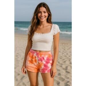 525 Women’s Tie Dye Shorts Size Small Electric Coral Casual Lounge Comfort NWT